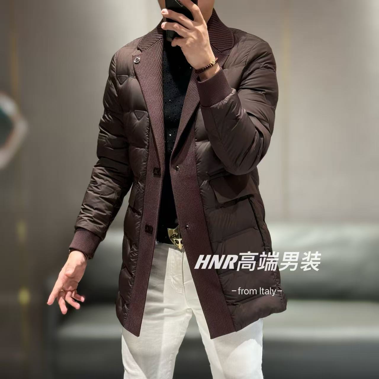【顺丰包邮】中长款设计倒三角胸标纯色男士高品质时尚羽绒服5088