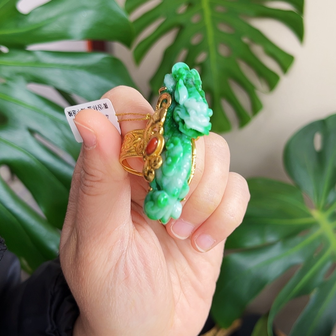 【闪购商品】翡翠戒指银S925镀金镶嵌 福利