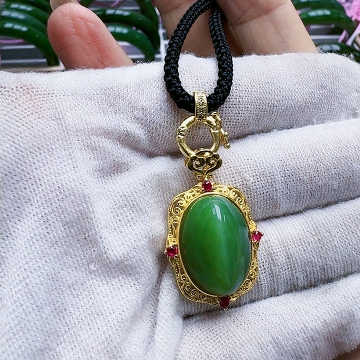 和田玉挂坠银S925镶嵌