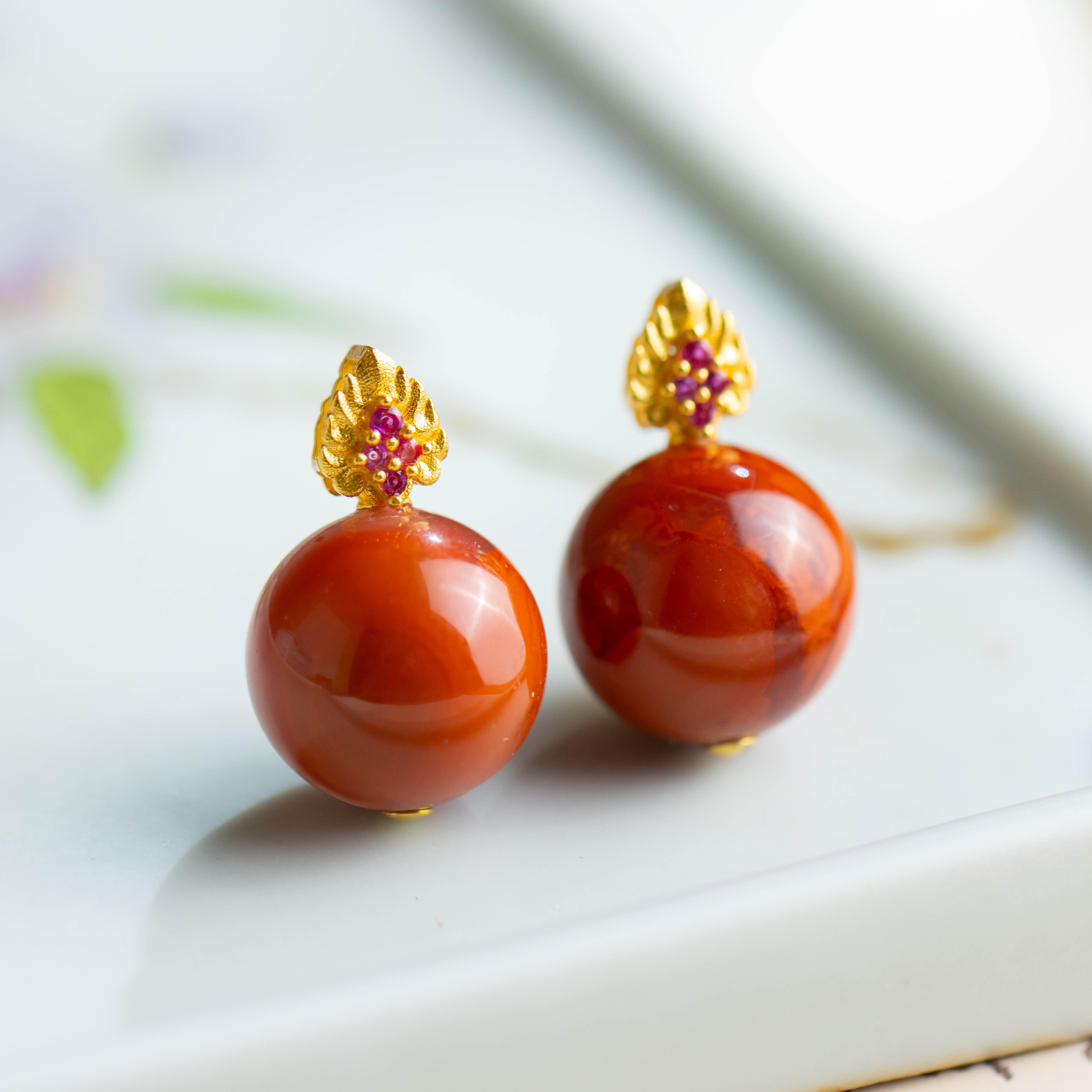 S925银镶嵌南红圆珠吊坠不含链（多样性发货 发其一）