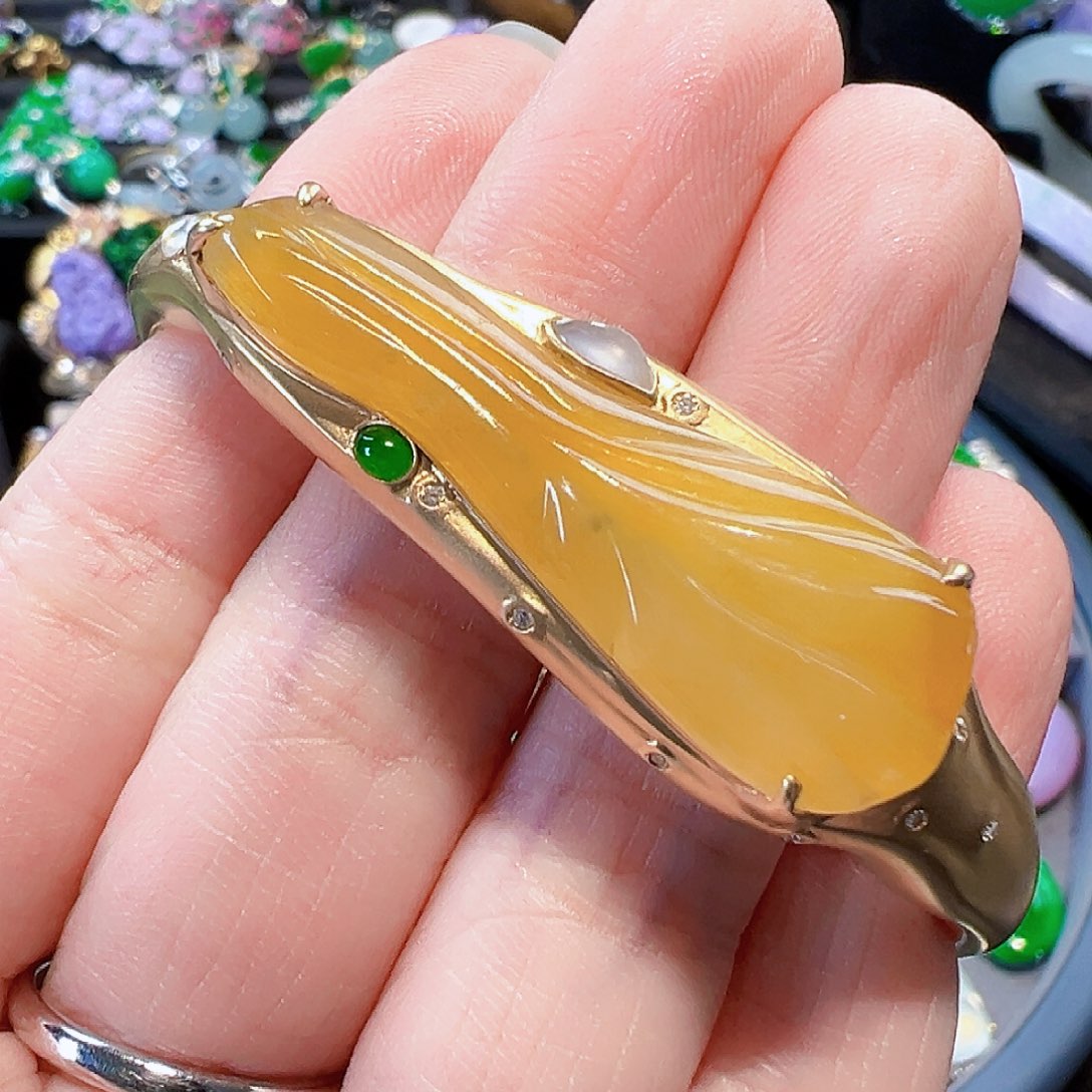 翡翠手链18K金镶嵌签收后24小时鉴赏期