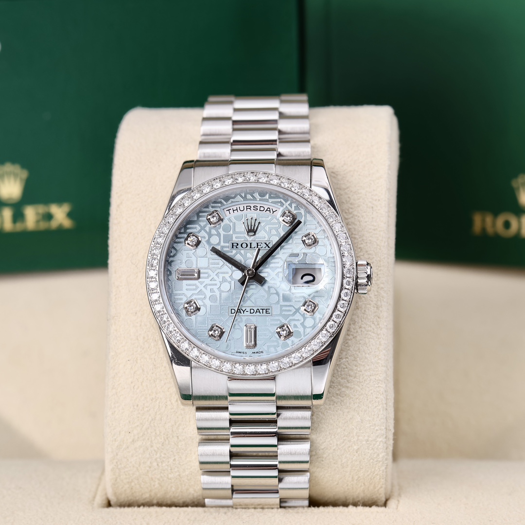 95新 Rolex/劳力士 118346冰蓝DD 36mm 原钻圈 2021年9月保卡