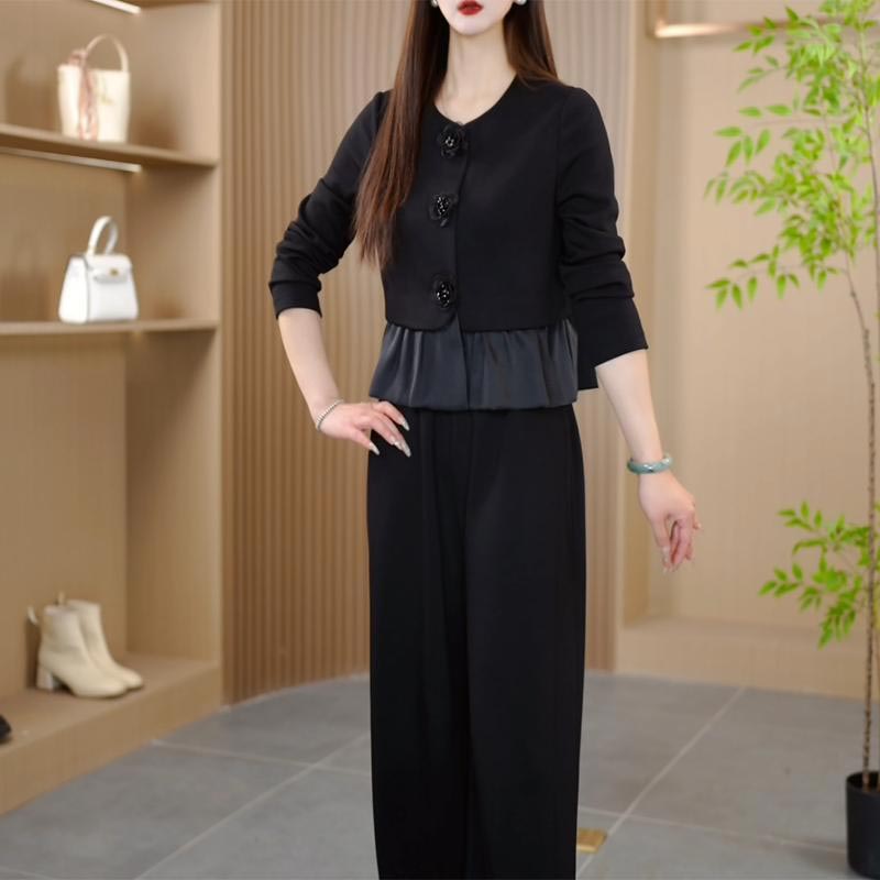 法式新款时尚气质修身黑色收腰显瘦两件套女2025春秋爆款小众套装