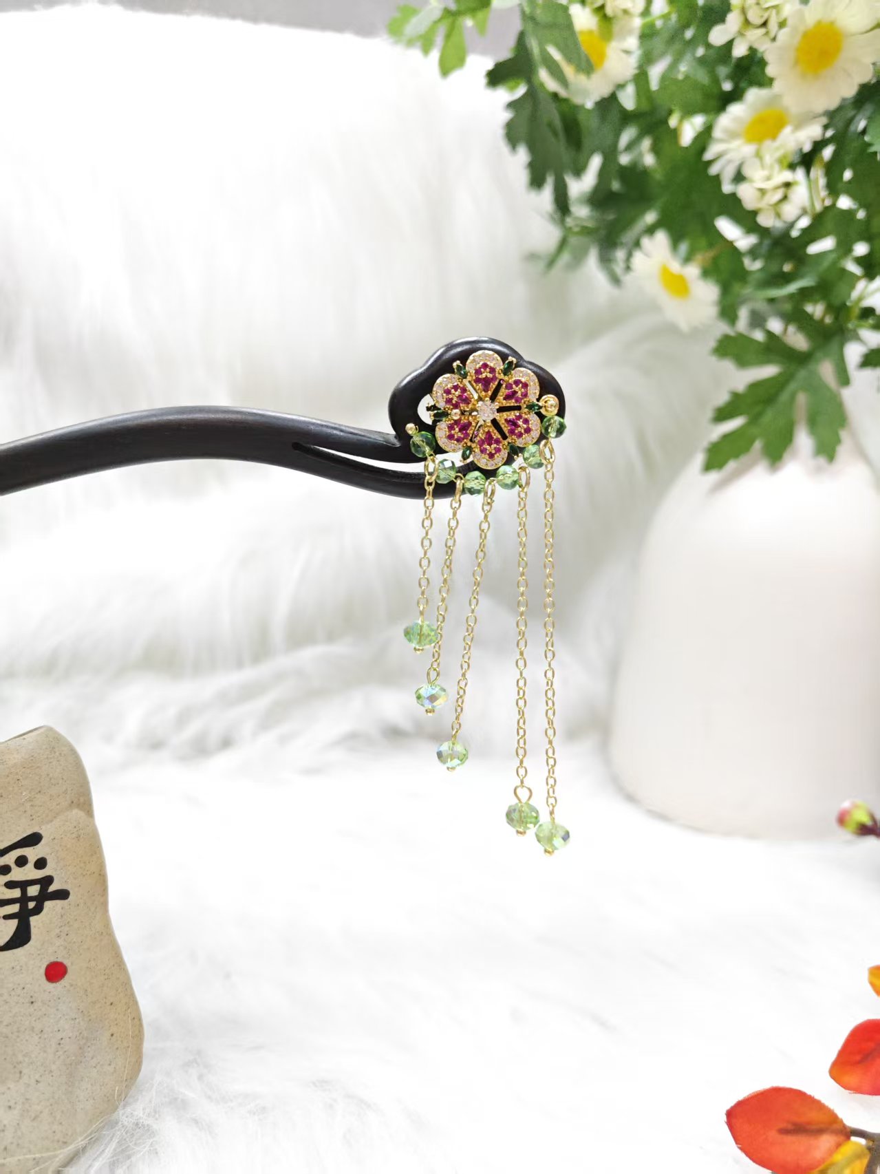 炑歌K332原创粉色六瓣花18公分发簪气质手工发饰国风发簪