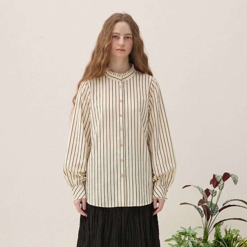 谜底条纹衬衫长袖2026春季新品优雅浪漫廓形衬衣女265MC5023