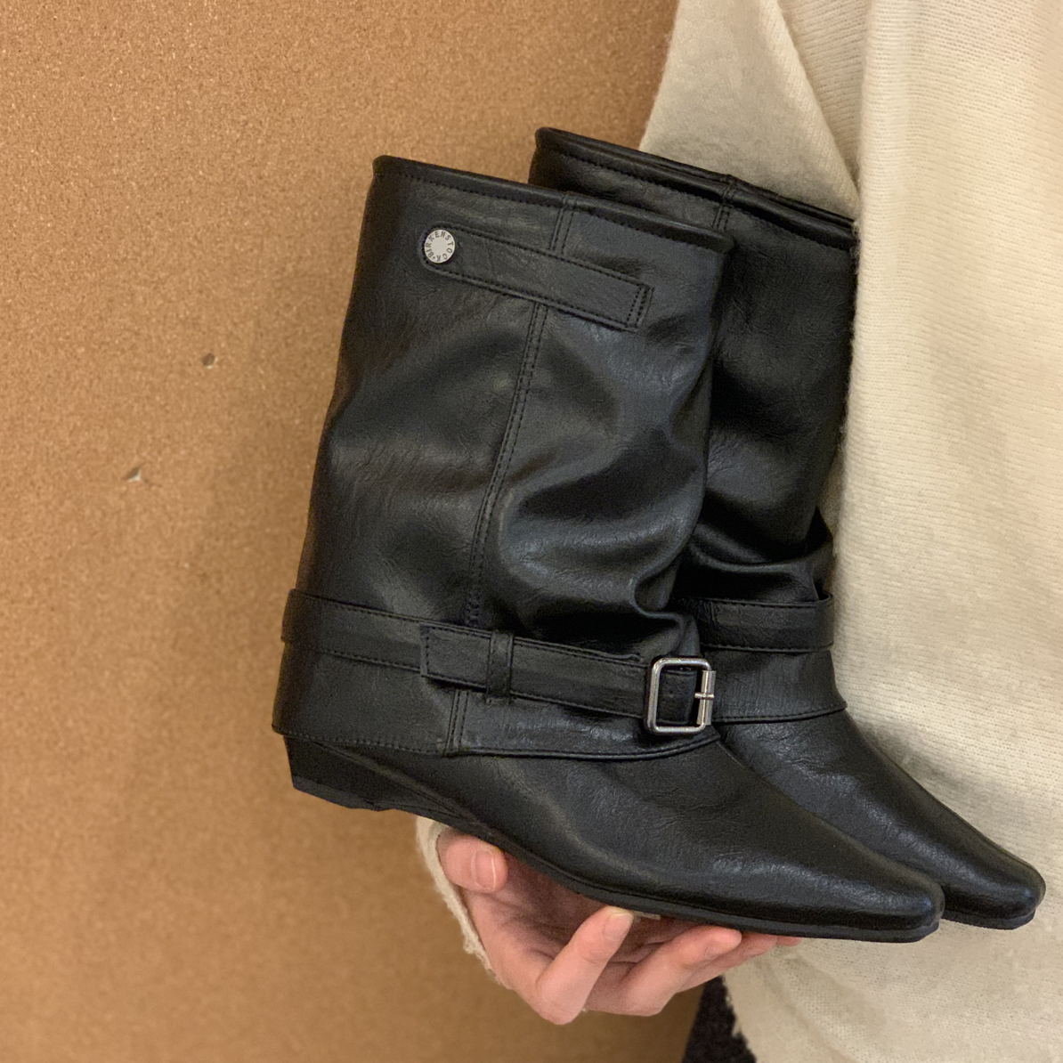 复古低跟西部牛仔马丁靴女靴子2025秋冬棕色美拉德短靴中筒裤管靴