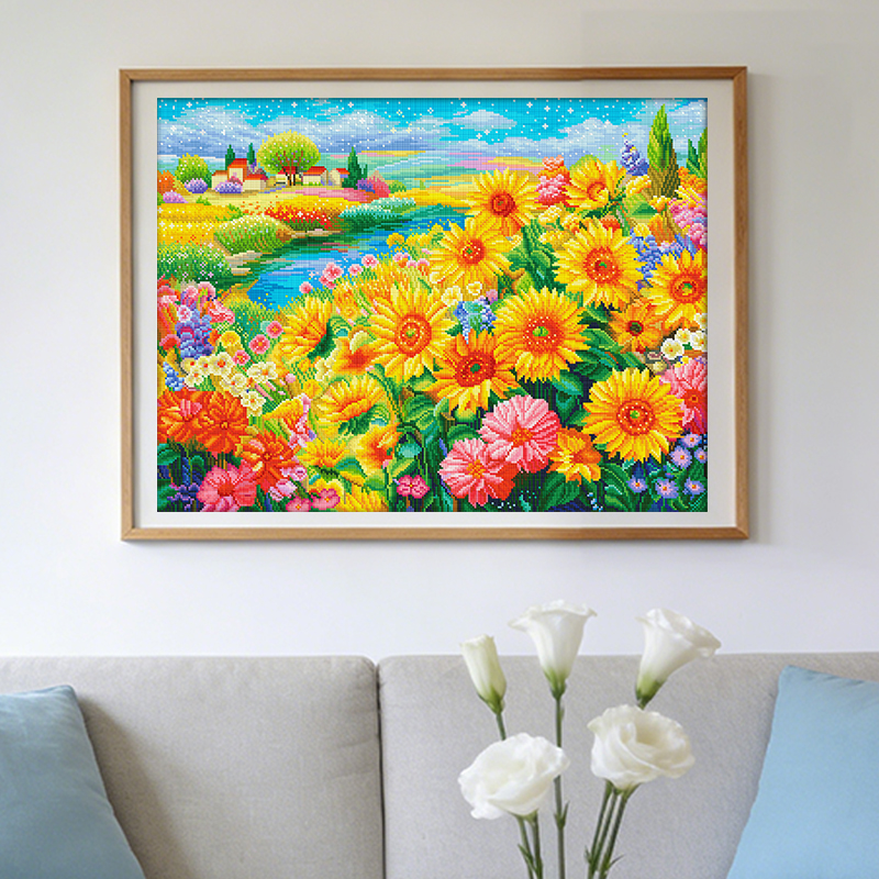 【新疆长绒棉双纱棉】7463向日葵庄园十字绣 浪漫花海客厅画 68色