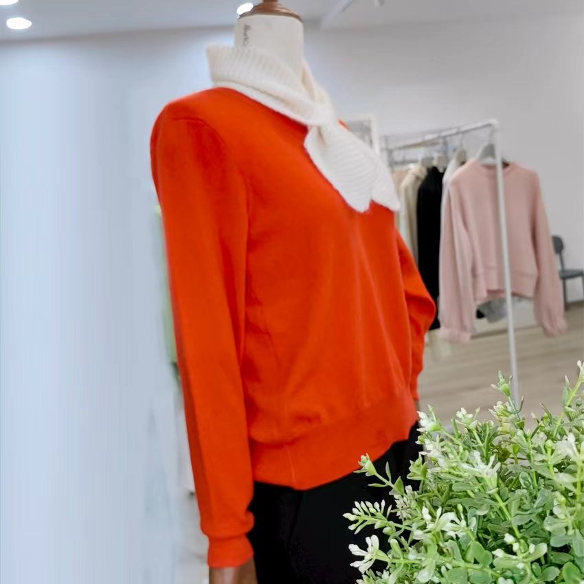 无品牌女士秋冬纯色百搭休闲时尚圆领长袖针织毛衣