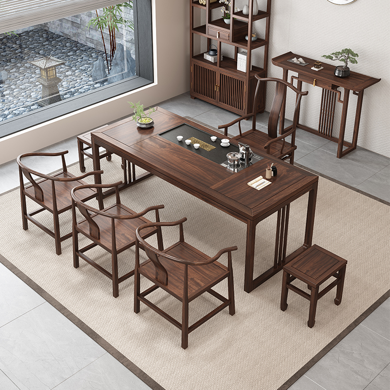 新中式禅意茶桌椅乌金木泡茶阳台家用茶艺茶台办公室茶桌实木