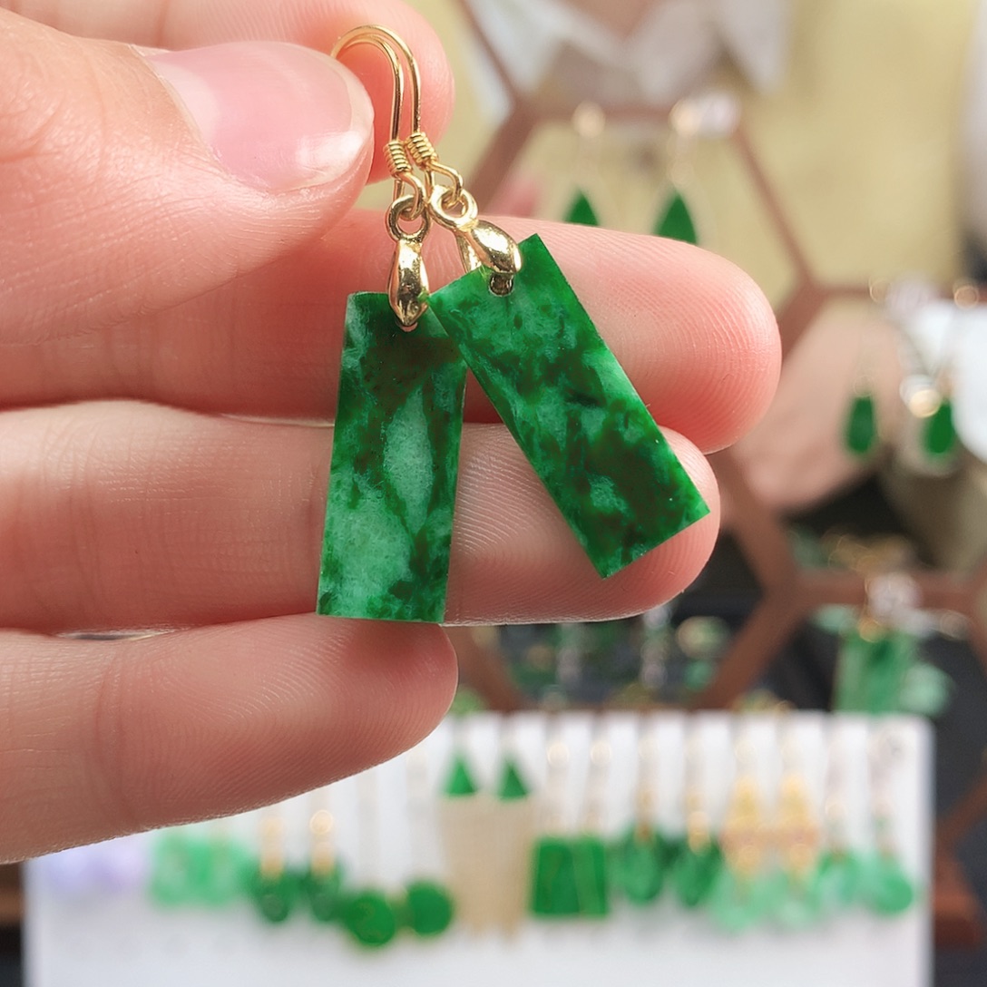 翡翠耳饰银S925镶嵌耳饰