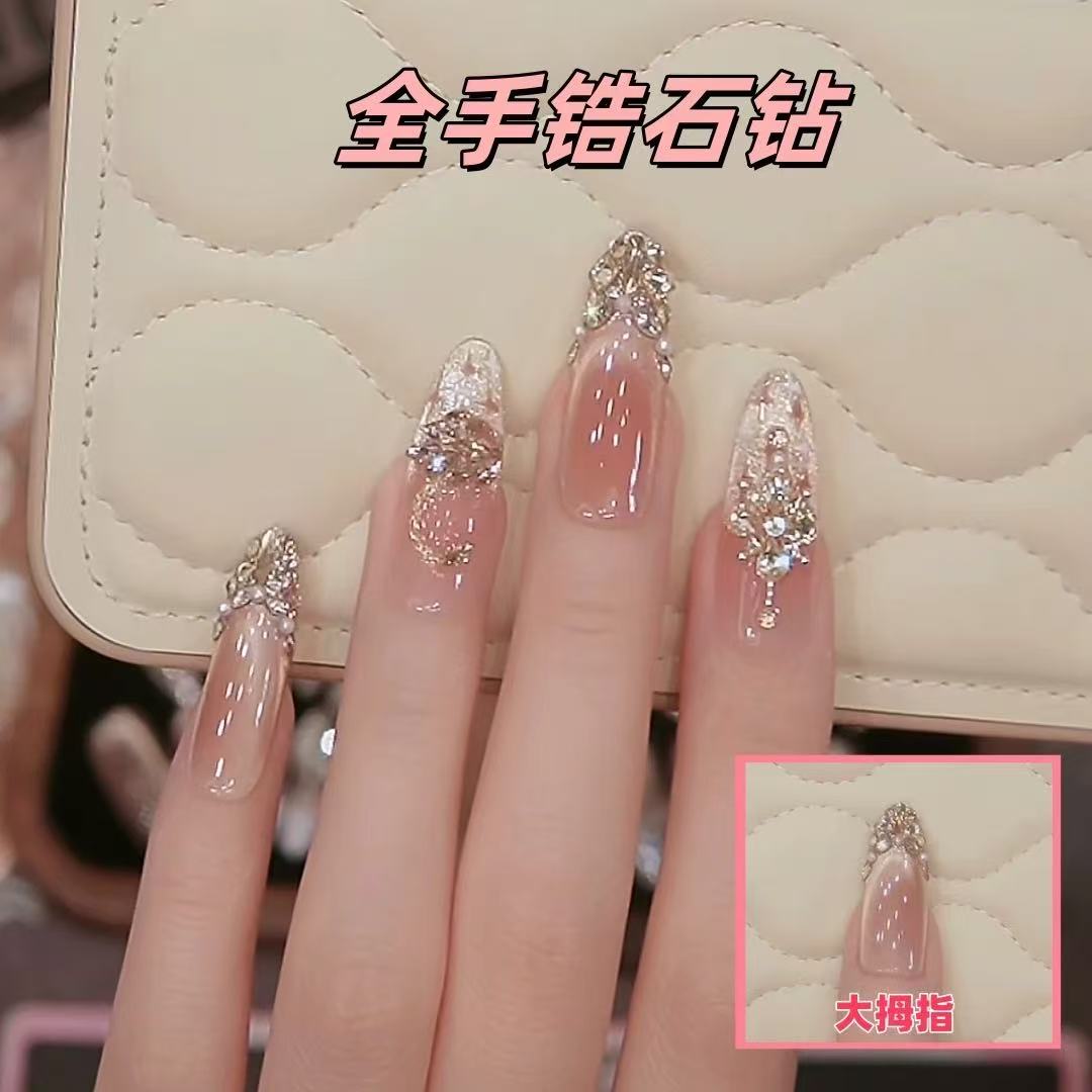 【俄耳甫斯·琴音】纯手工穿戴美甲猫眼光疗立体锆石钻爆闪蹦迪满钻