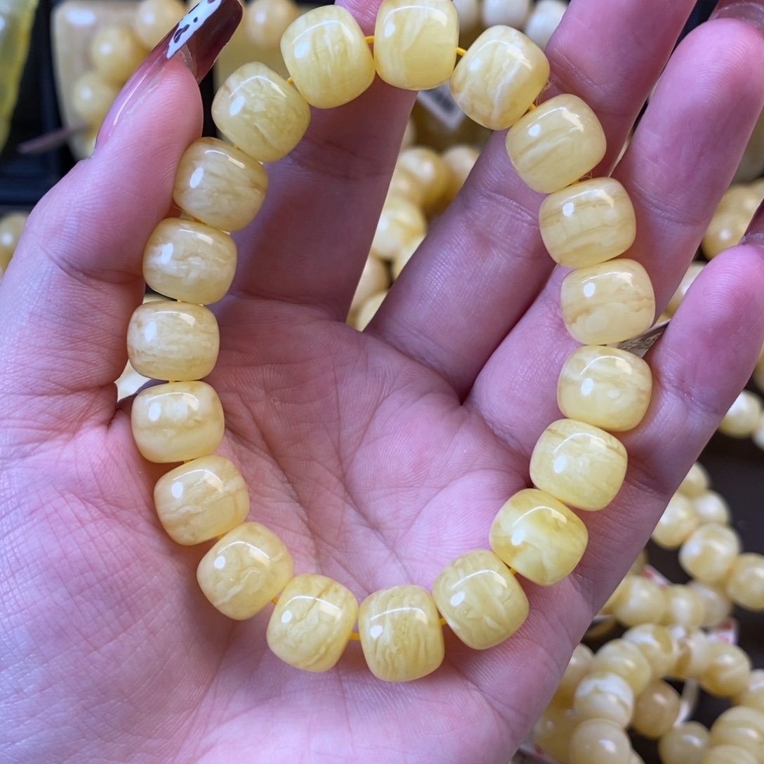 蜜蜡裸石未镶嵌公***财满蜡虎皮手串12