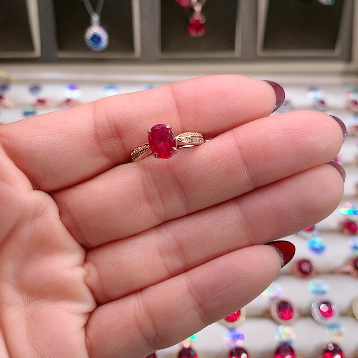 红宝石戒指银S925镶嵌6.8