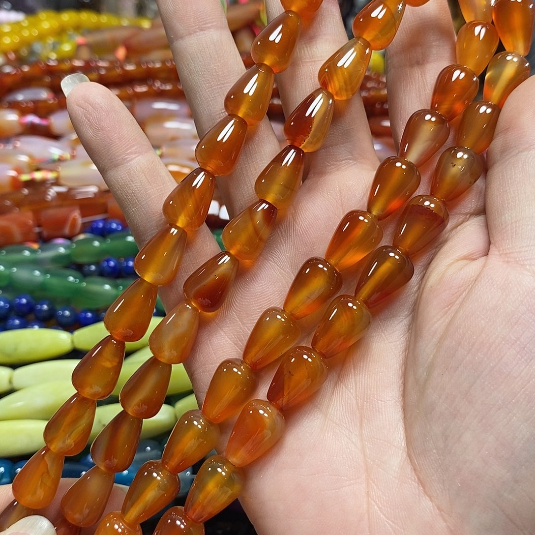 玛瑙/玉髓未镶嵌珠宝半成品玛瑙水滴一条卡10mm