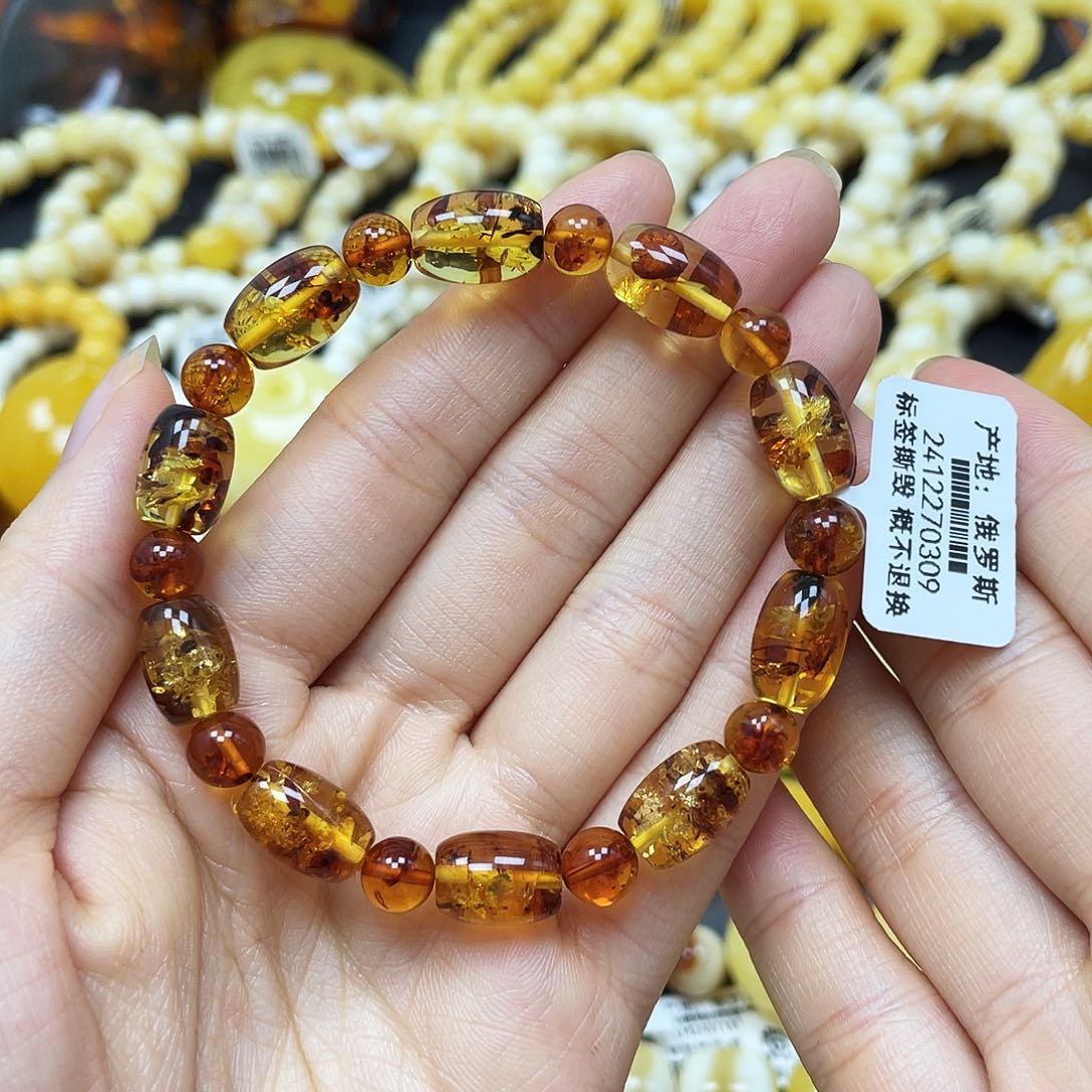 未镶嵌蜜蜡裸石花珀随型手串8➕mm福利