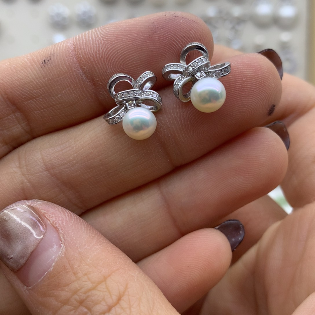 淡水珍珠耳饰银S925镶嵌