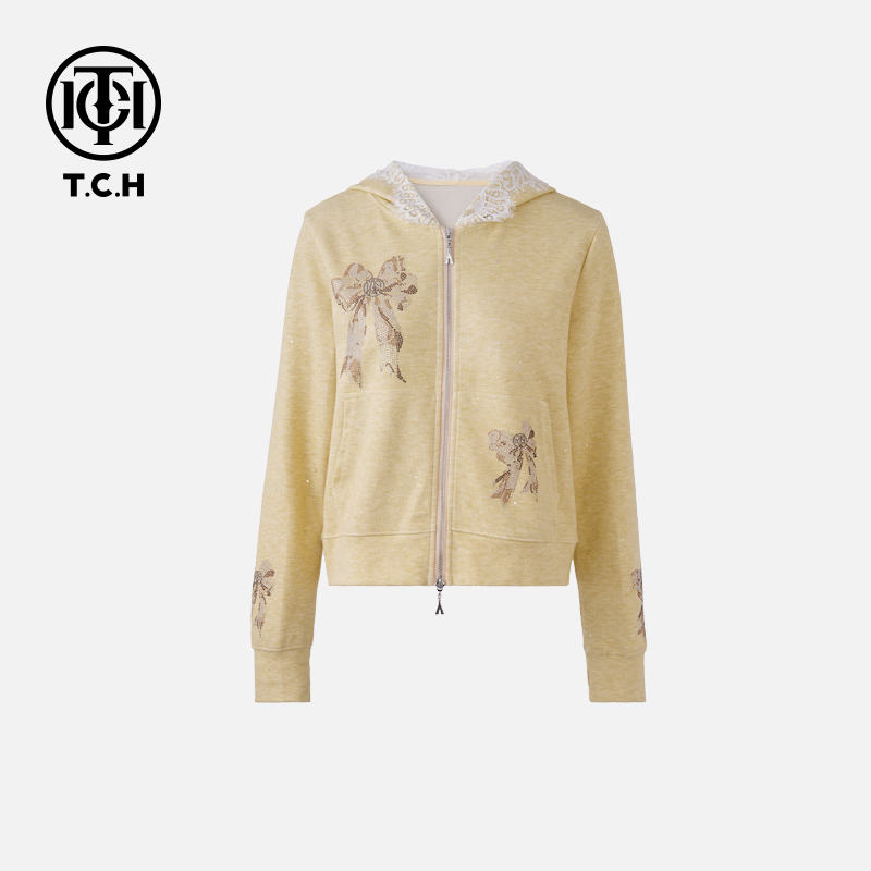 TCH现货烫钻工艺时尚休闲高级连帽外套女T75A17E5007轻奢tch秋季