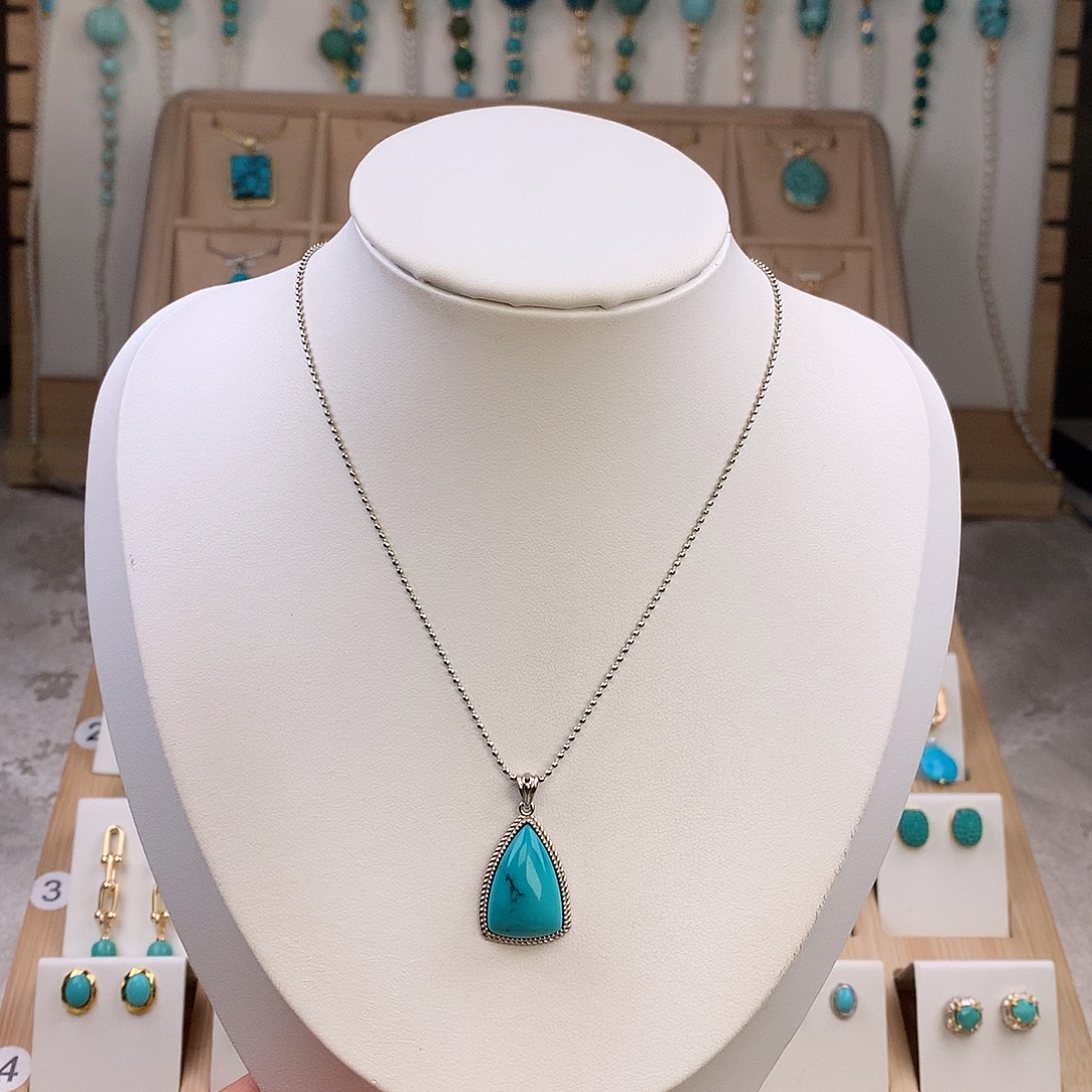 绿松石银S925镶嵌吊坠(不含链)