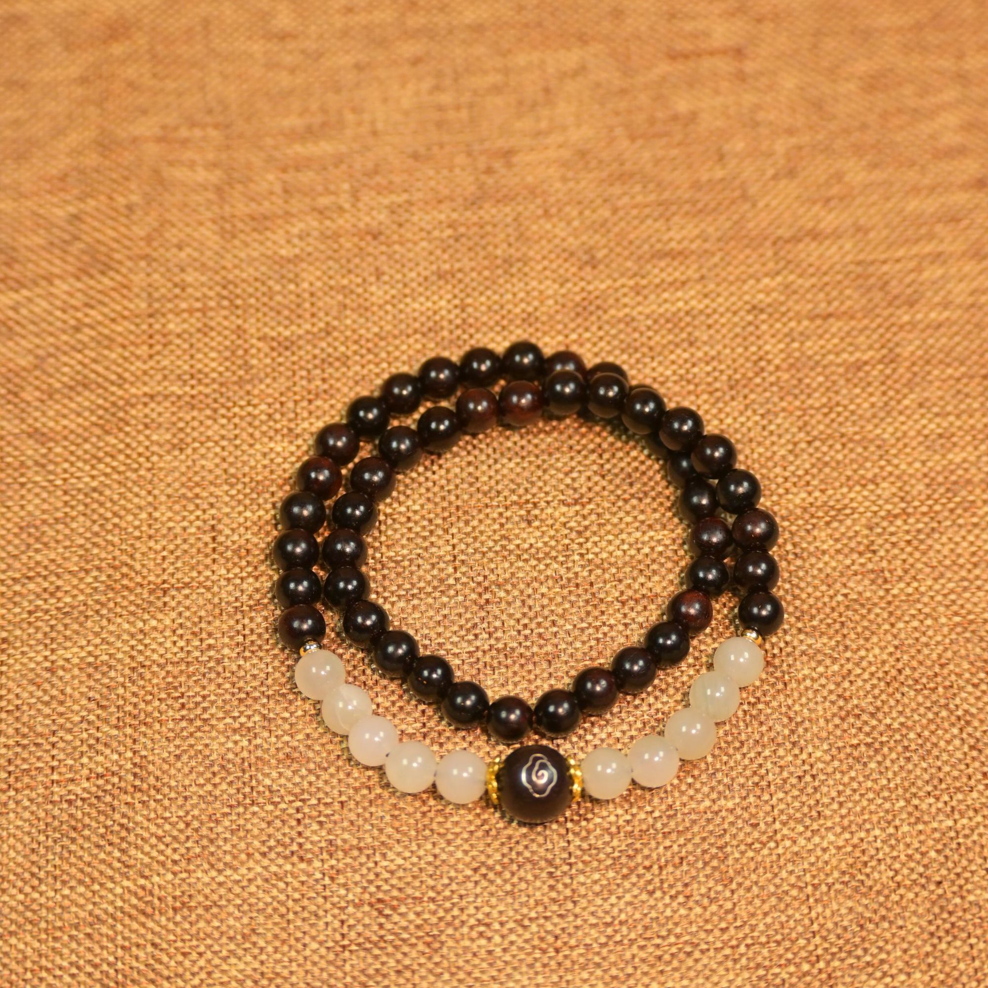 正宗印度小叶紫檀+天山翠 祥云双圈手串 男女同款 6mm