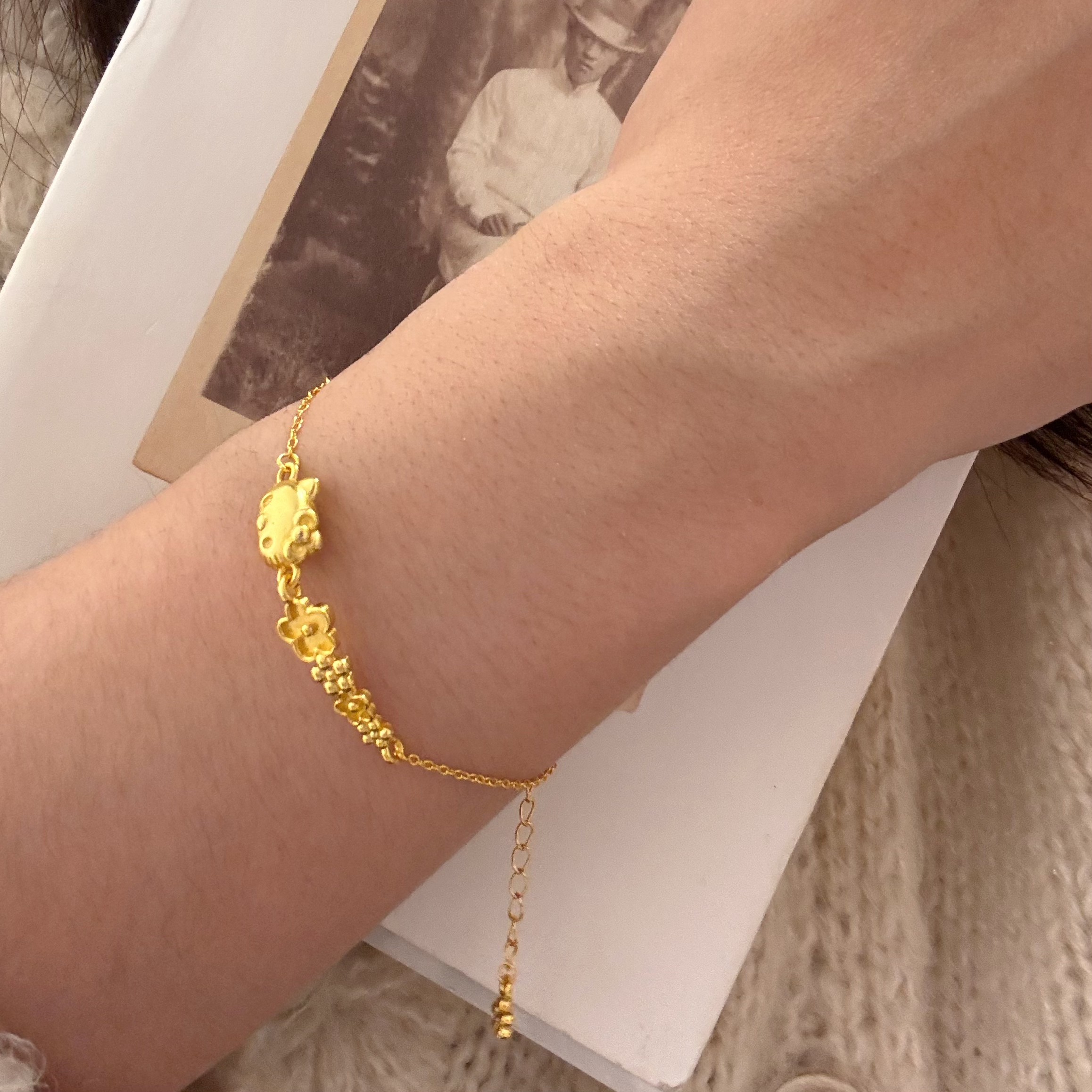 铜合金手链 哑光Kt小花手链 时尚简约饰品