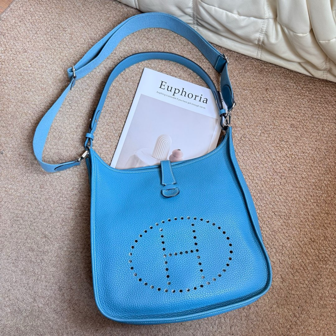 95新 Hermes/爱马仕 牛仔蓝 TC皮 伊芙琳33 657635199