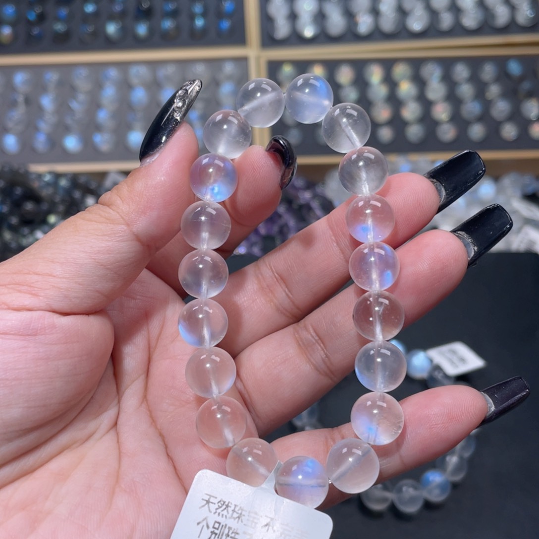 略***噜手链未镶嵌长石蓝月光手链10.5mm