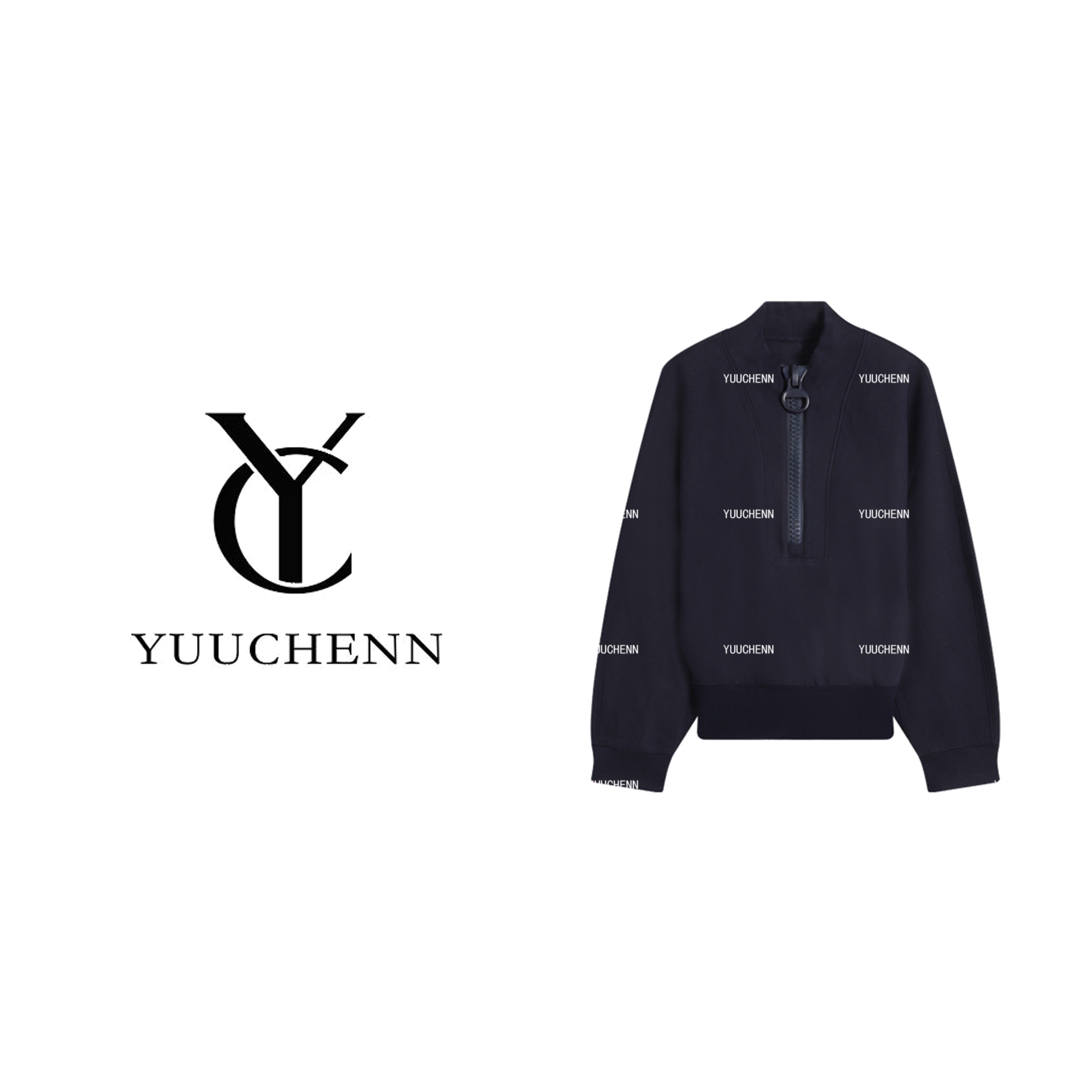 YUUCHENN半拉链长袖纯色半开领卫衣套装设计师运动宽松HC2C1498