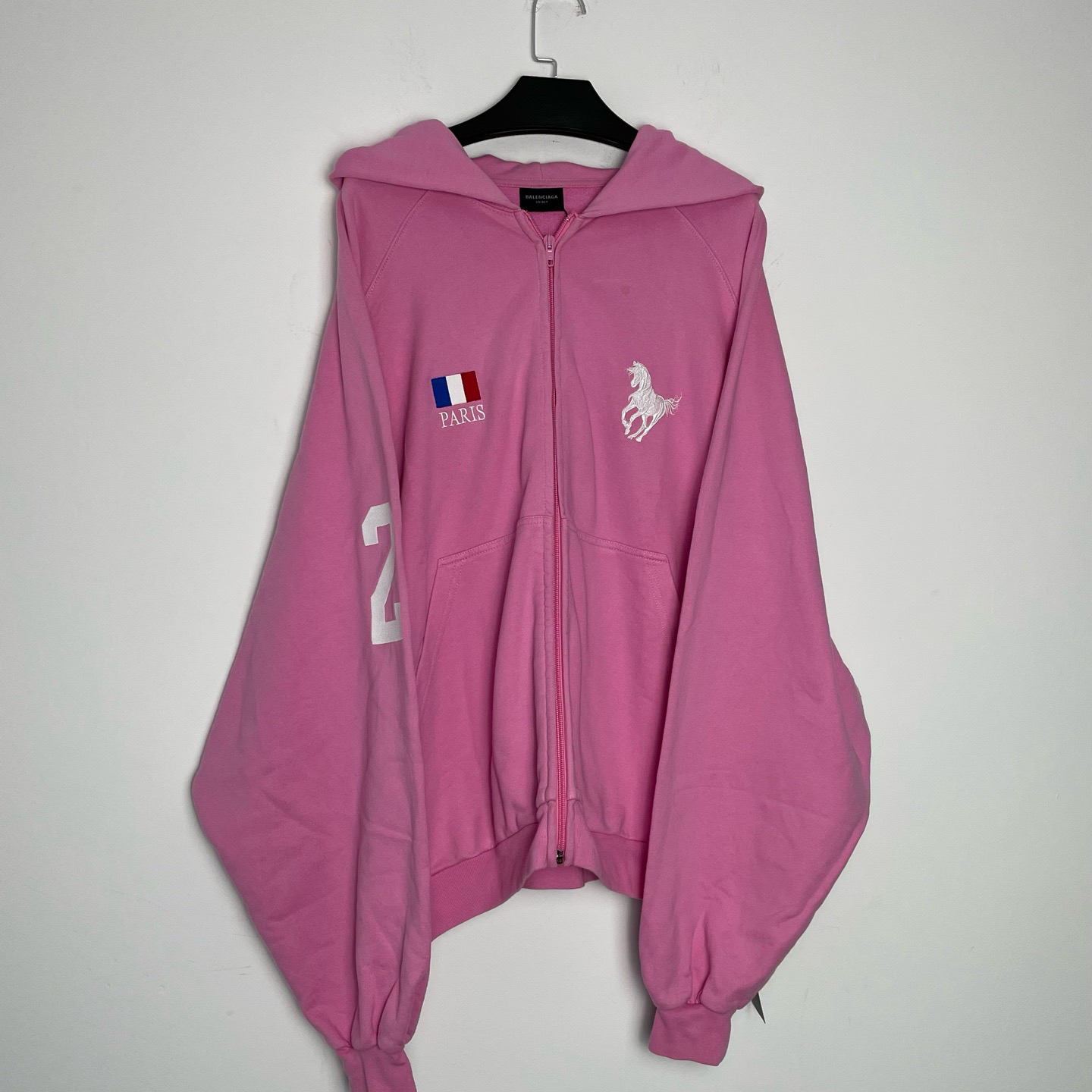 未使用 Balenciaga/巴黎世家 （vd）粉色战马数字印花拉链卫衣0580