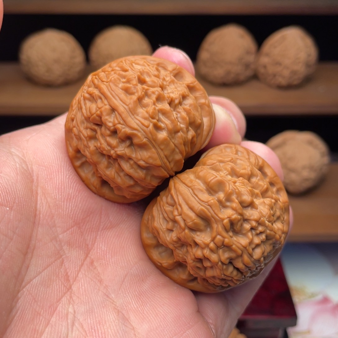 文玩核桃把件41.8边41.8肚毕业高货老树白狮子