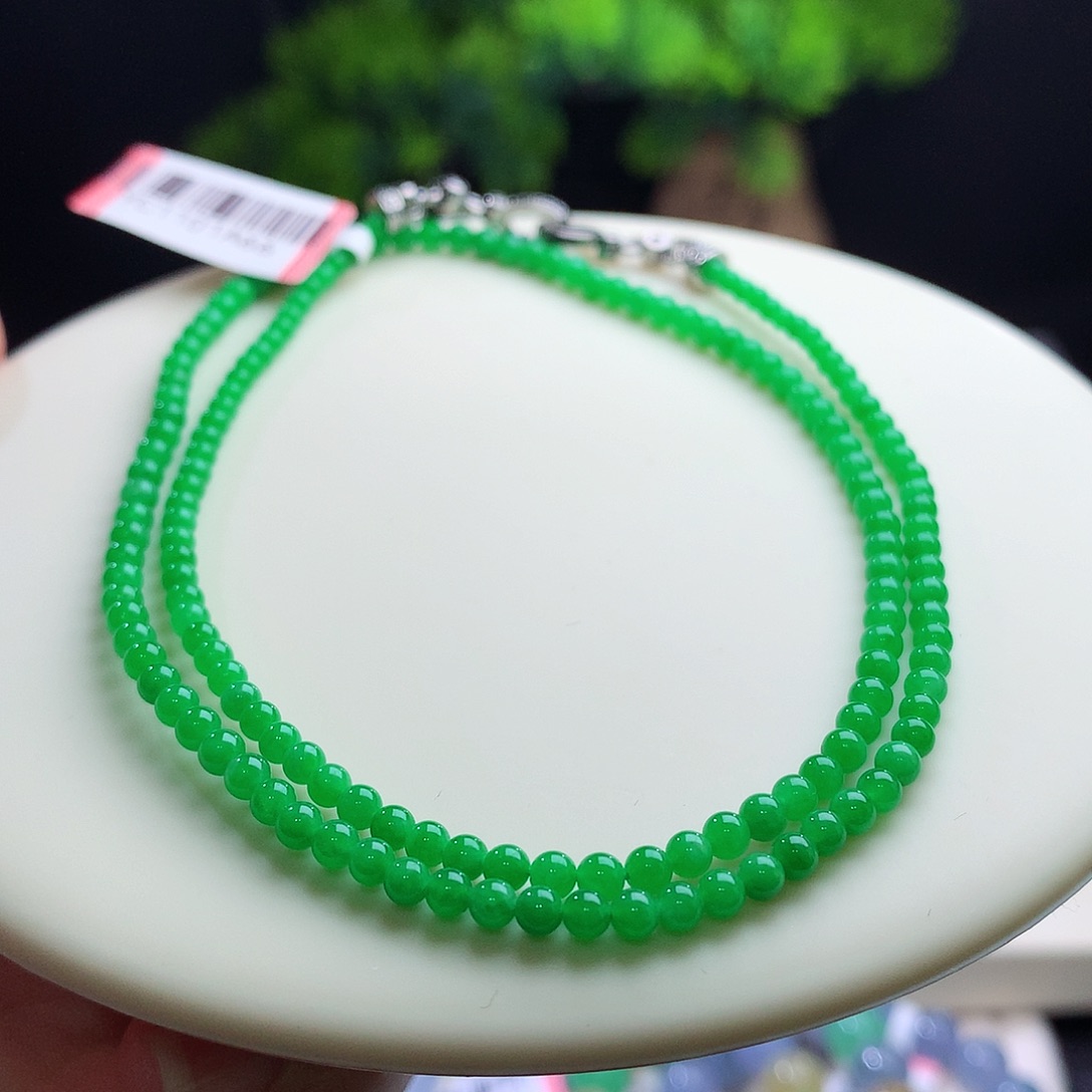 项链未镶嵌翡翠卡2.5-3.2mm冰胶正阳绿塔珠