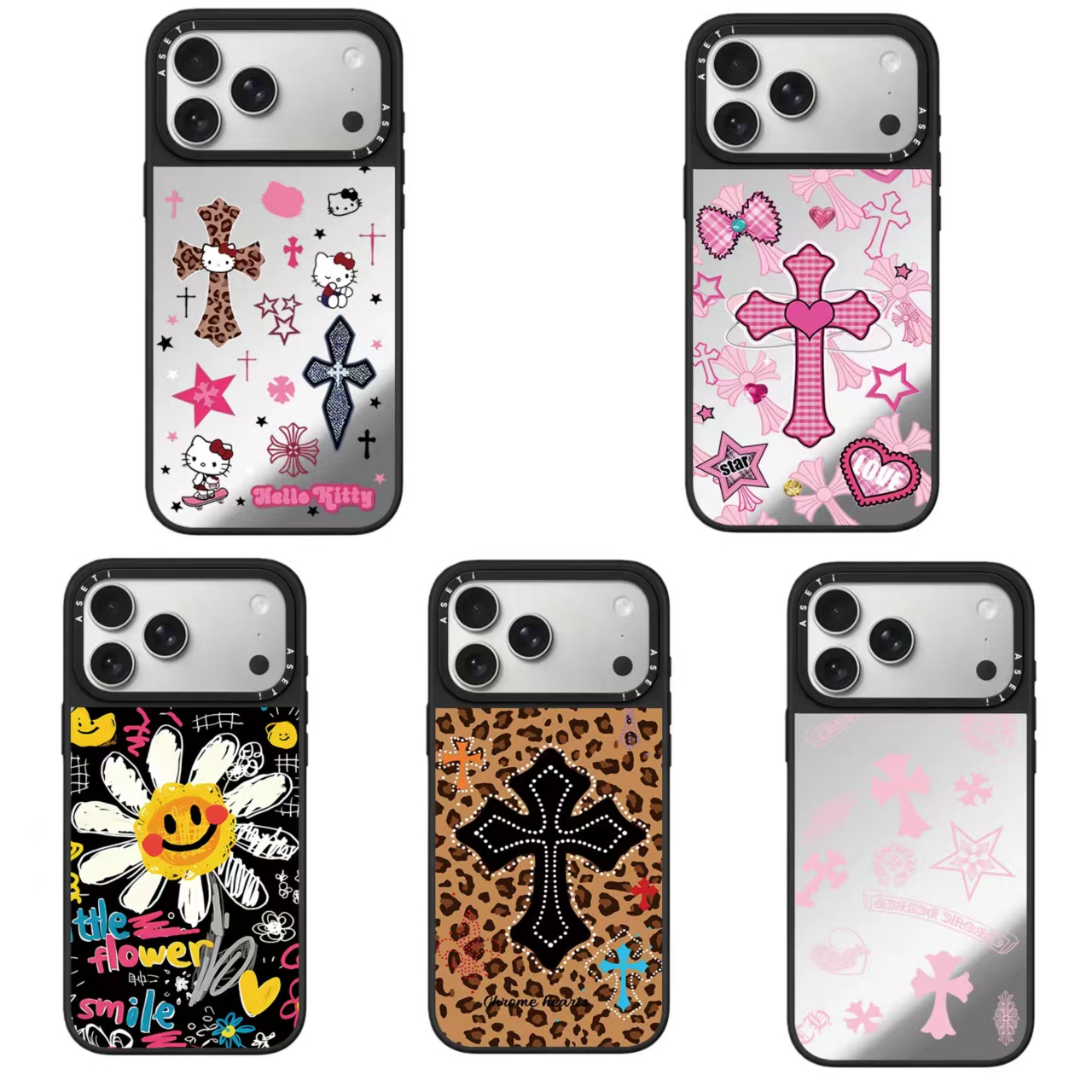 【超爱壳专属】镜面新款甜酷豹纹十字架KT猫适用苹果iPhone手机壳