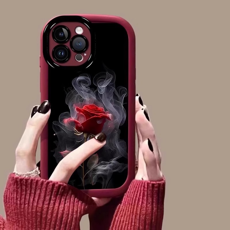 烟熏玫瑰适用苹果16promax手机壳新款iPhone15硅胶防摔保护套17女