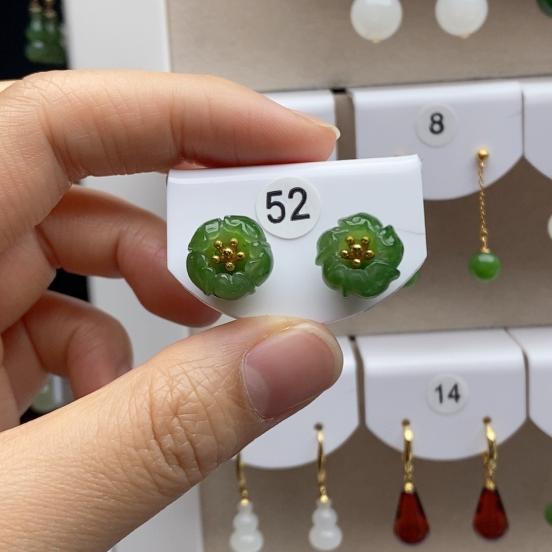 银S925镶嵌和田玉耳饰