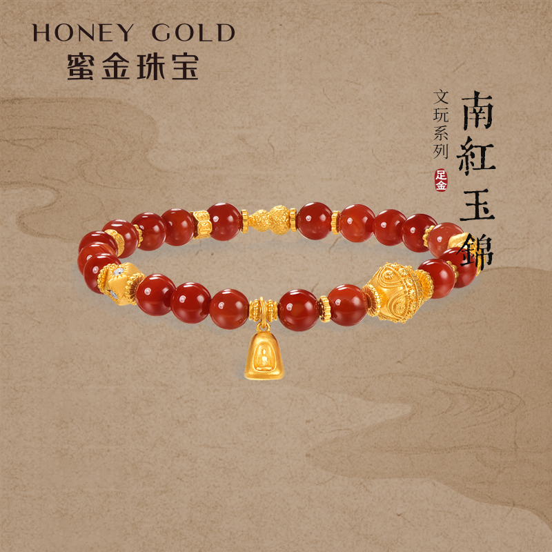 蜜金珠宝黄金手链足金古法文玩系列玉锦手串HGA1544工费1300Y