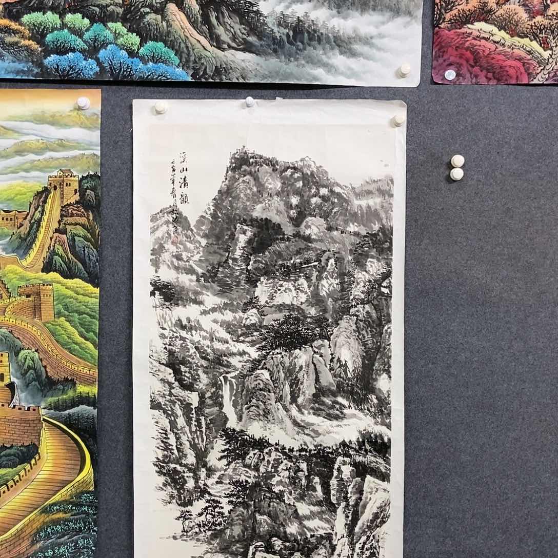 国画四尺焦墨山水一副