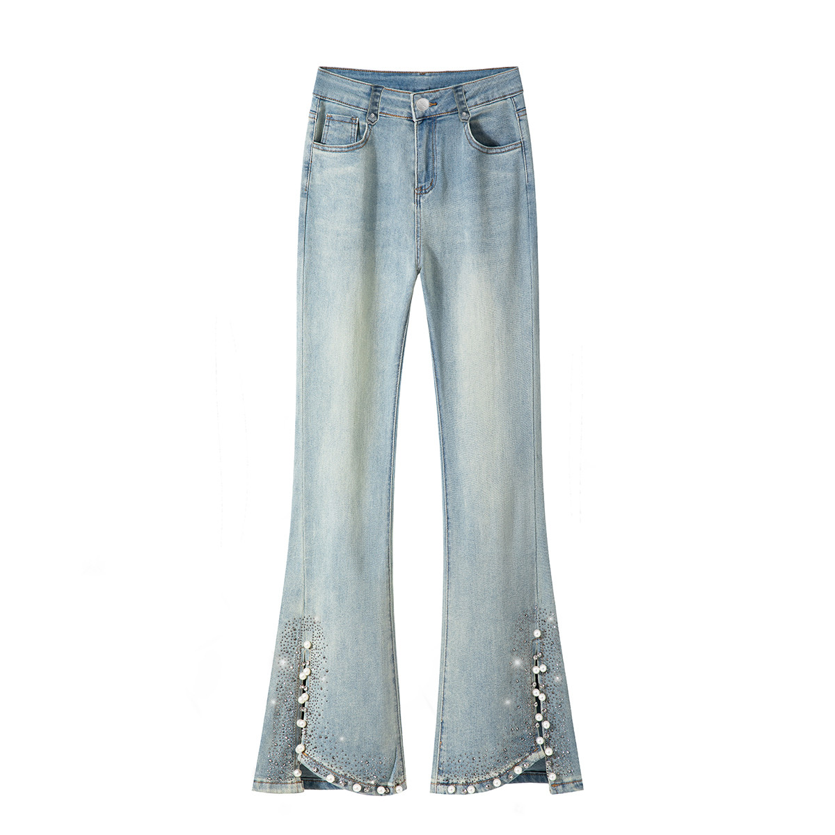 it b+ab女装小个子开叉烫钻喇叭裤款显腿长高腰长裤BCXJNX0030080