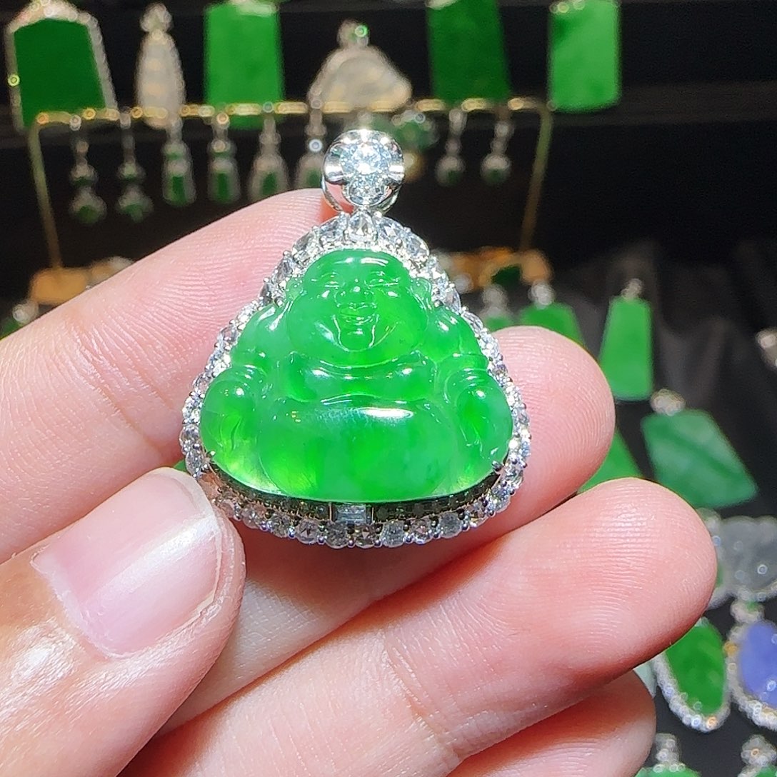 翡翠18K金镶嵌挂件