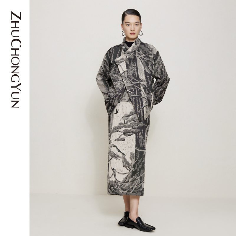 ZHUCHONGYUN新款Y字领微斜门襟设计东方韵味短外套C1CX33538