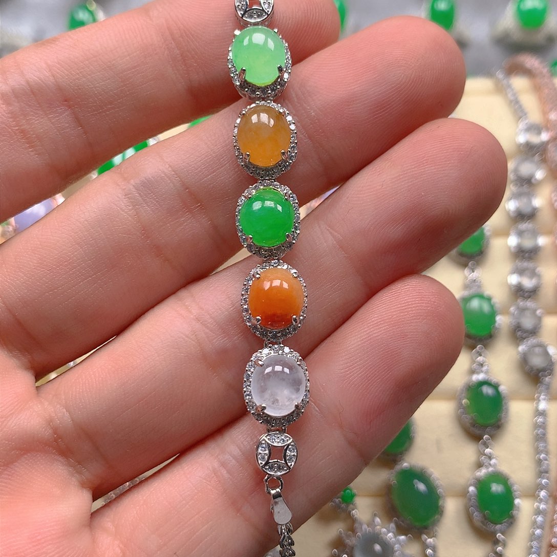 【闪购商品】翡翠戒指银S925镶嵌翡翠手链