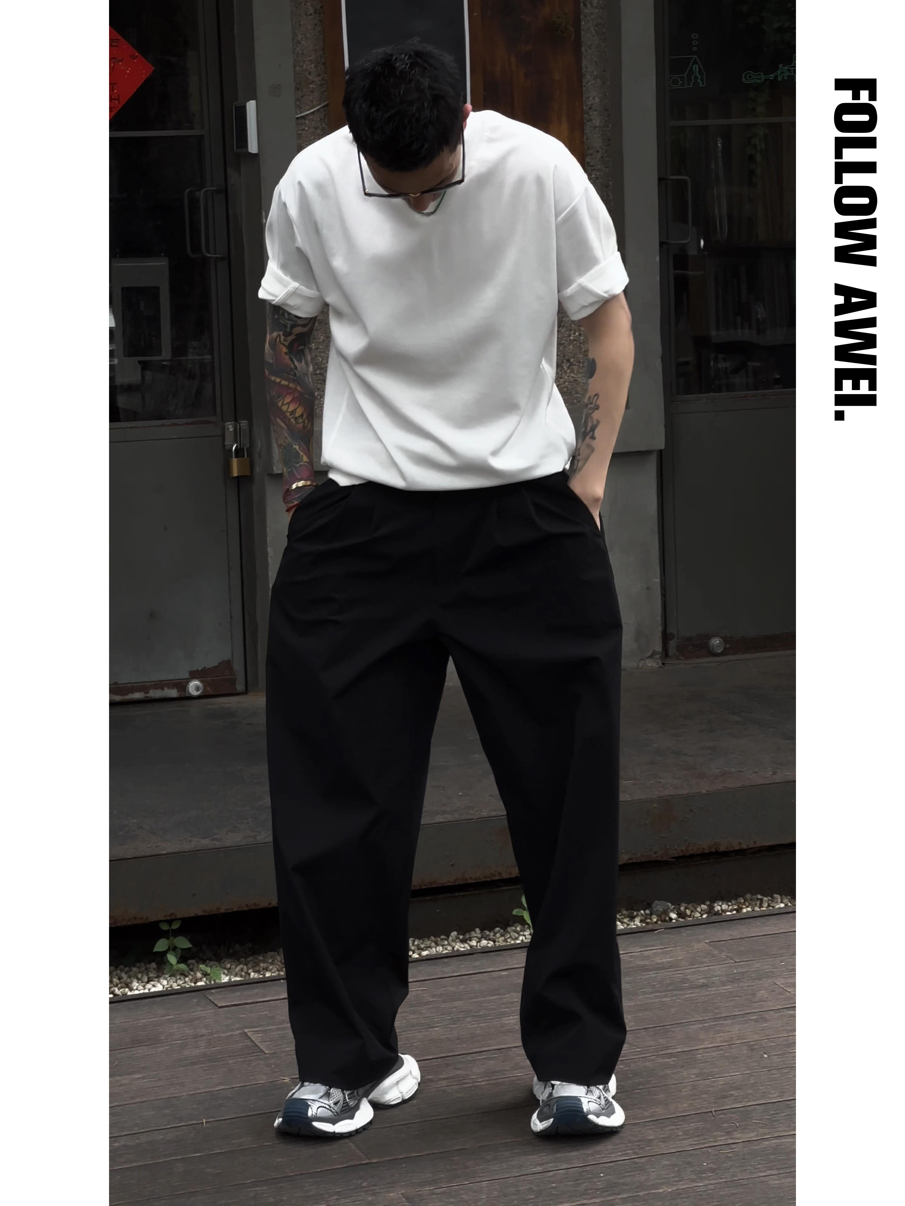 【AWEI】夏季新款透气凉感休闲裤复古高级感痞帅老钱风百搭直筒西裤