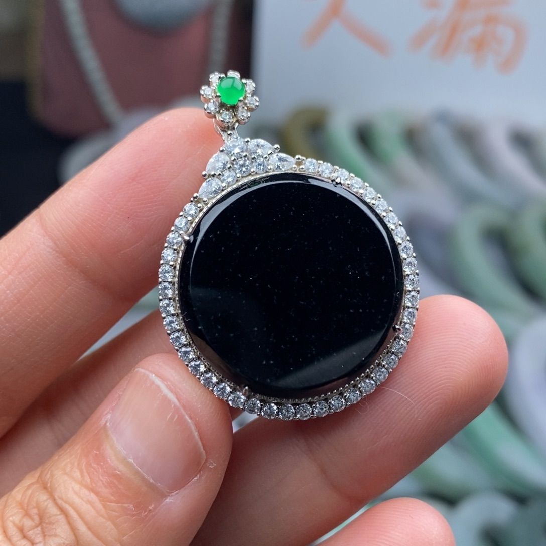 翡翠颈饰银S925镶嵌挂件