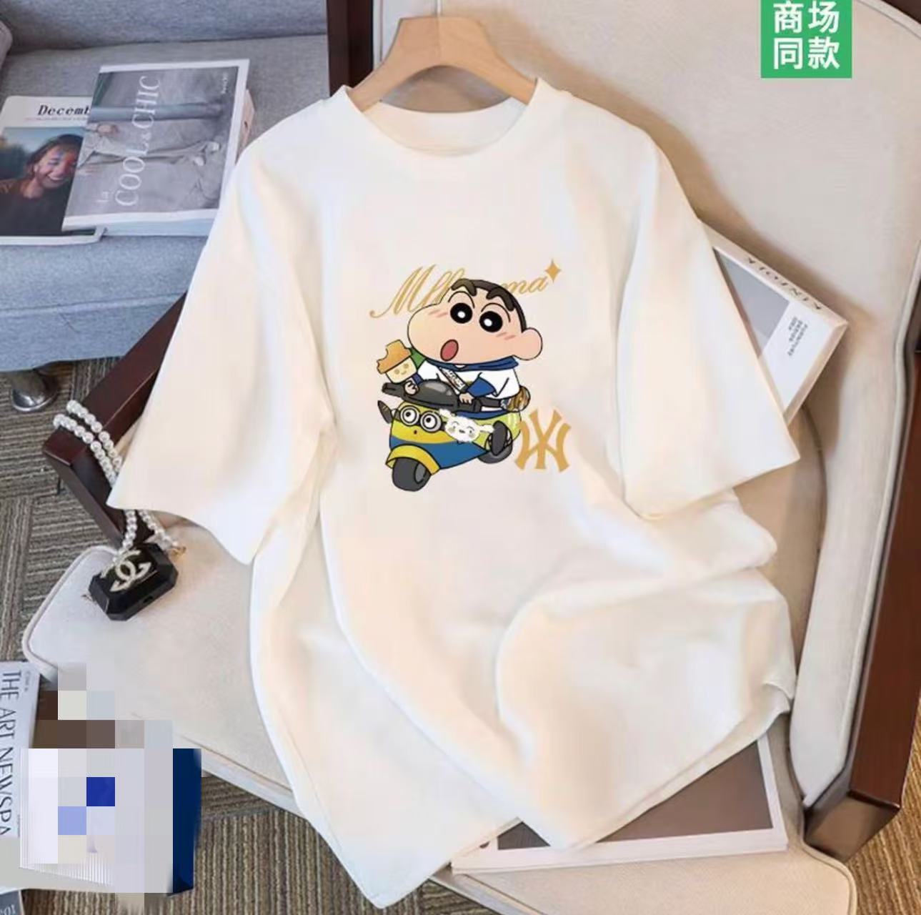 夏季短袖男女休闲上衣透气时尚百搭圆领印花T恤 蜡笔