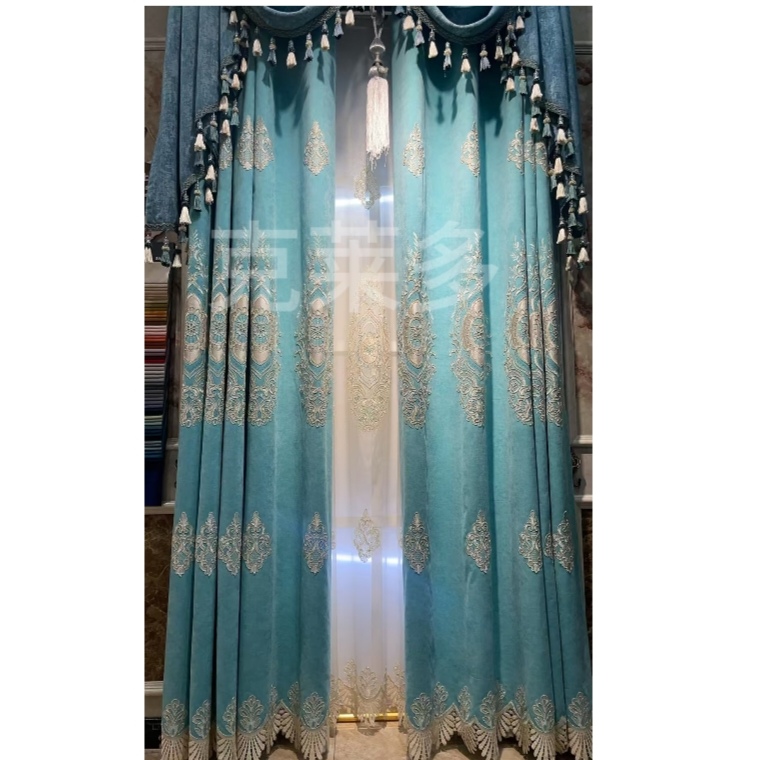 定制窗帘 雪尼尔面料贴绒 花好月圆  刺绣 客厅 卧室  阳台窗帘