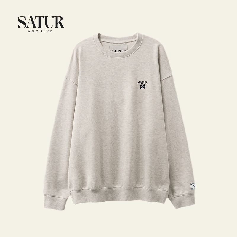 SATUR ARCHIVE秋季新品宽松圆领纯棉经典刺绣小logo百搭套头卫衣