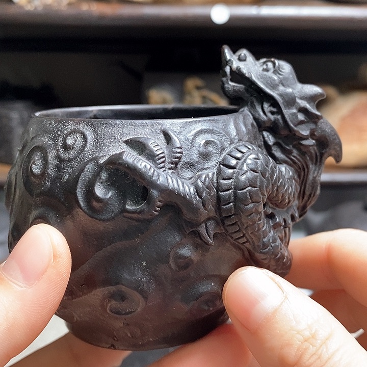 紫砂茶壶盘龙杯冰碛岩