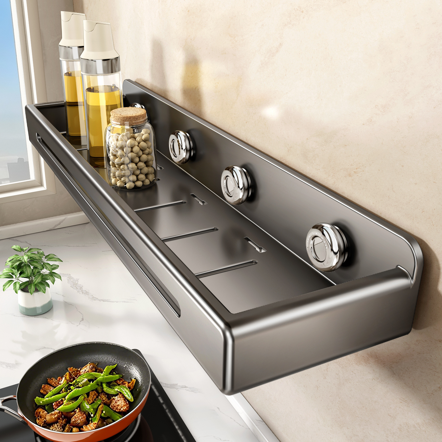 隐形免打孔置物架强力吸附吸盘壁挂厨房置物架墙上多功能用品收纳