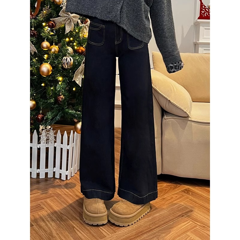 2025春季新款直筒牛仔裤女装大码胖mm小个子高腰显瘦宽松阔腿裤子