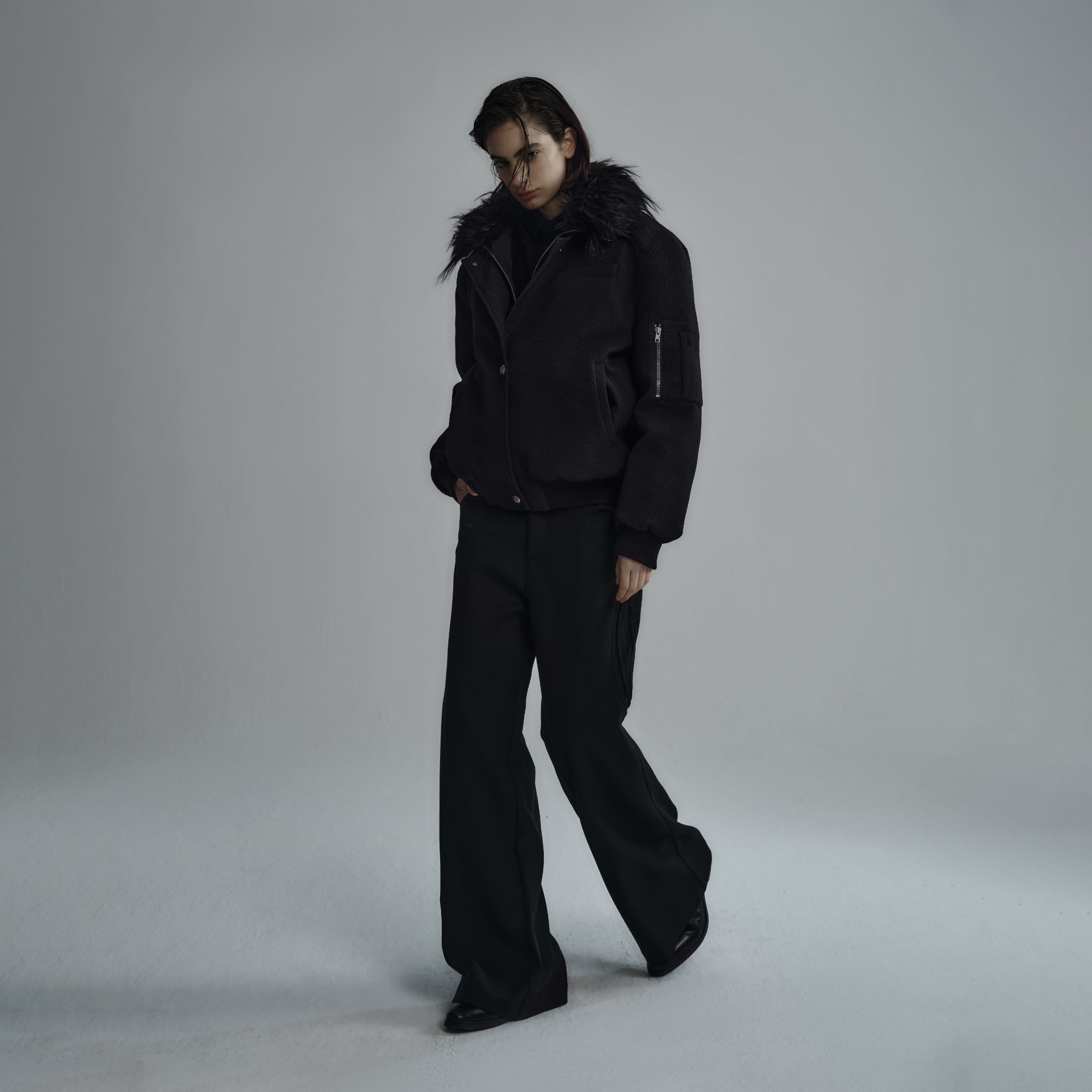 Hypeyourself “Thwit”假两件可拆卸毛领内胆90鹅绒服蜂窝夹克