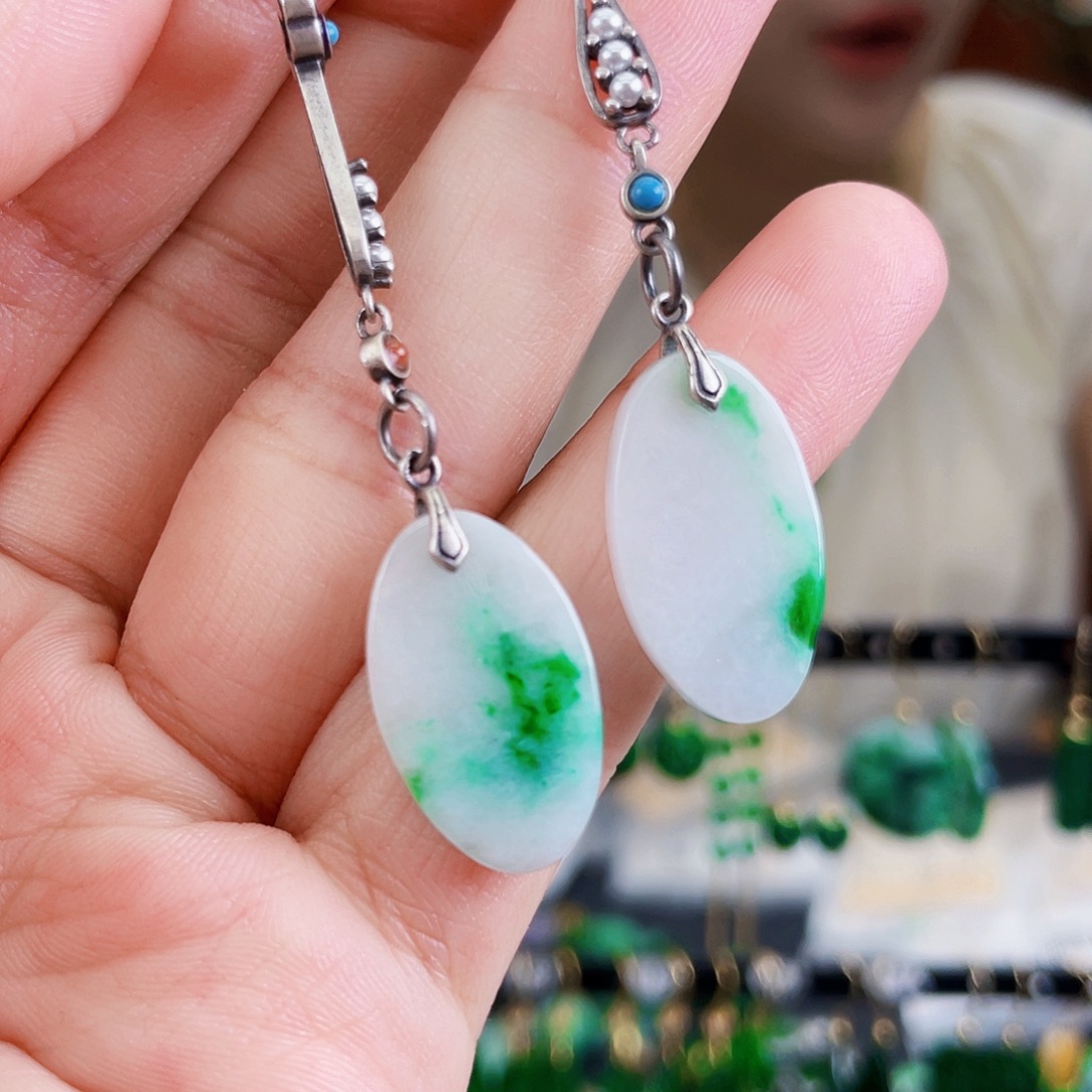 银S925镶嵌翡翠耳饰