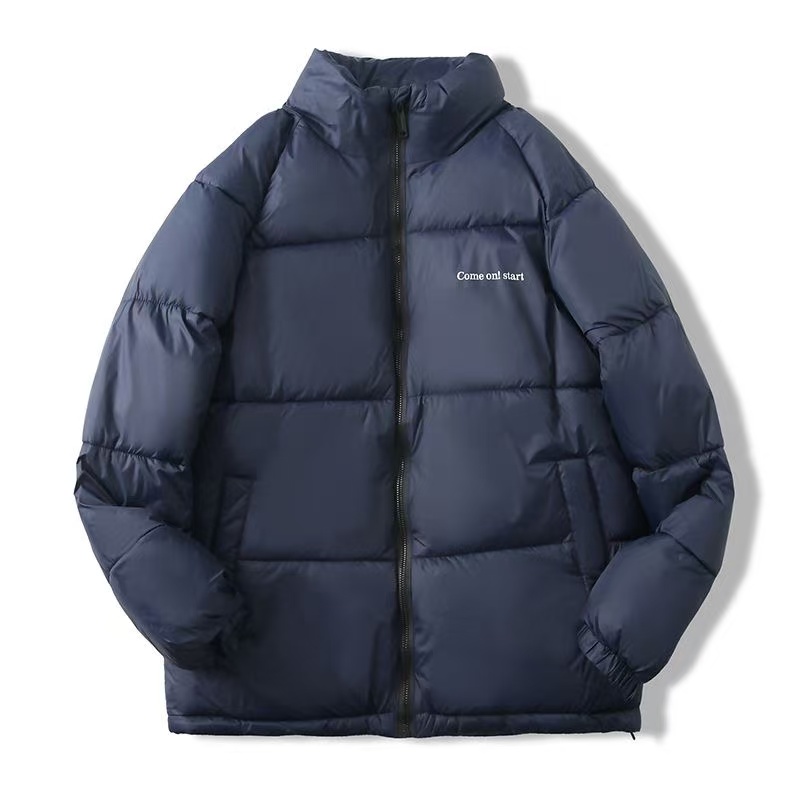 软面无帽立领休闲时尚棉衣冬加厚纯色情侣棉服男外套